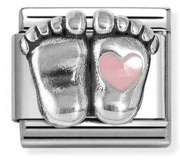 330204/31 Classic SYMBOLS,S/steel, enamel and 925 sterling silver Pink rounded feet baby
