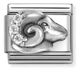330326/01 Classic ZODIACO RELIEF steel,CZ,925 sterling silver Aries