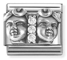 330326/03 Classic ZODIACO RELIEF steel,cz,925 sterling silver Gemini