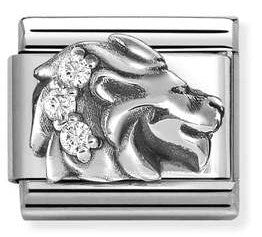 330326/05 Classic ZODIACO RELIEF, steel,CZ, 925 sterling silver Leo