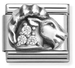 330326/10 Classic ZODIACO RELIEF steel, CZ,925 sterling silver Capricorn
