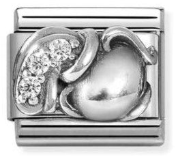 330326/11 Classic ZODIACO RELIEF steel, CZ,925 sterling silver Aquarius