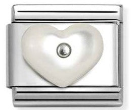 330509/17 Classic STONE SYMBOLS in steel and 925 sterling silver WHITE MOTHER OF PEARL heart