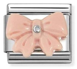 330509/21 Classic STONE SYMBOLS,steel and 925 sterling silver PINK RESIN bow