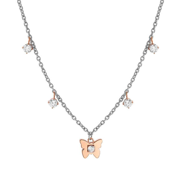 MYSOPHIE necklace in steel with BITONE fin. and cubic zirconia butterfly