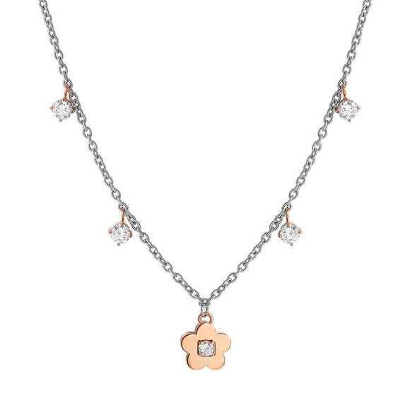 MYSOPHIE necklace in steel with BITONE fin. and cubic zirconia Flower