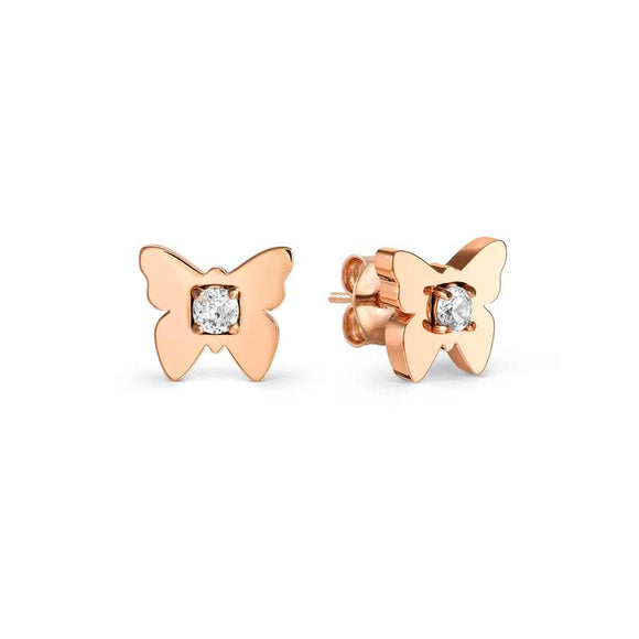 MYSOPHIE earrings in steel with fin. ROSE GOLD and cubic zirconia butterfly