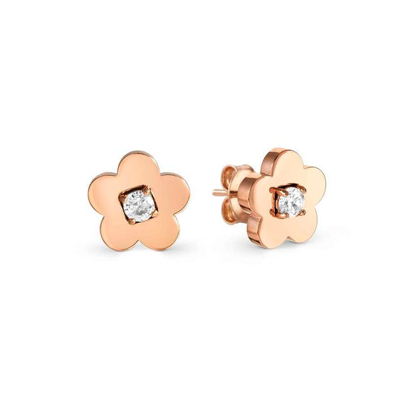 MYSOPHIE earrings in steel with fin. ROSE GOLD and cubic zirconia Flower