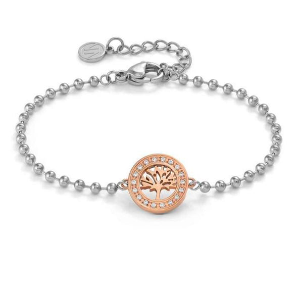 SOFFIO D'AMORE bracelets in steel with fin. BITONE and cubic zirconia Tree life