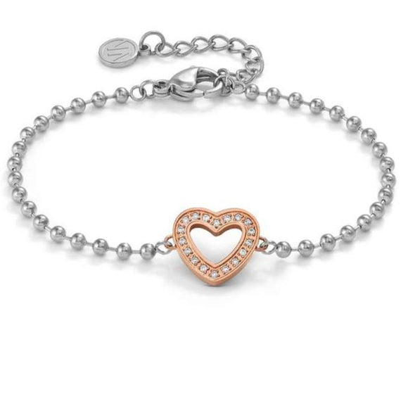 SOFFIO D'AMORE bracelets in steel with fin. BITONE and cubic zirconia Heart