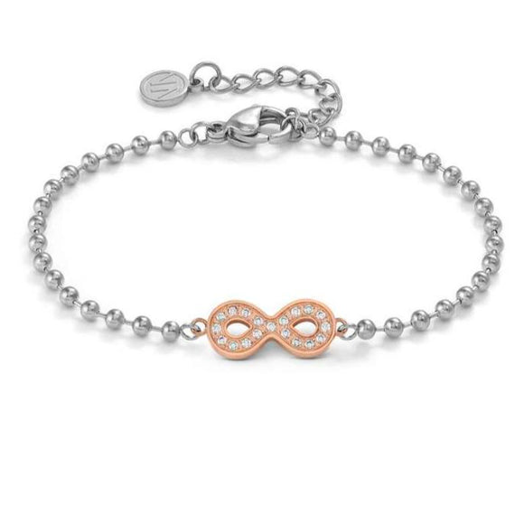 SOFFIO D'AMORE bracelets in steel with fin. BITONE and cubic zirconia Infinite