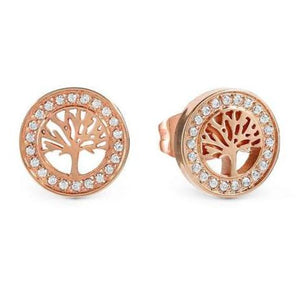 SOFFIO D'AMORE earrings in steel with fin. ROSE GOLD and cubic zirconia Tree life
