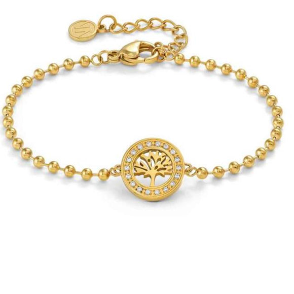 SOFFIO D'AMORE bracelets in steel with fin. YELLOW GOLD and cubic zirconia Tree life