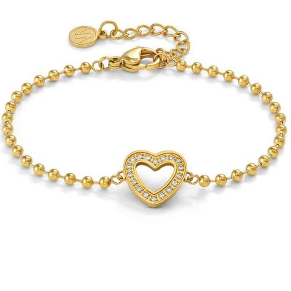 SOFFIO D'AMORE bracelets in steel with fin. YELLOW GOLD and cubic zirconia Heart