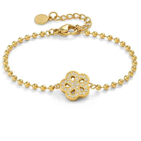 SOFFIO D'AMORE bracelets in steel with fin. YELLOW GOLD and cubic zirconia Flower