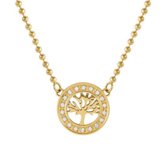 SOFFIO D'AMORE necklace in steel with fin. YELLOW GOLD and cubic zirconia Tree life