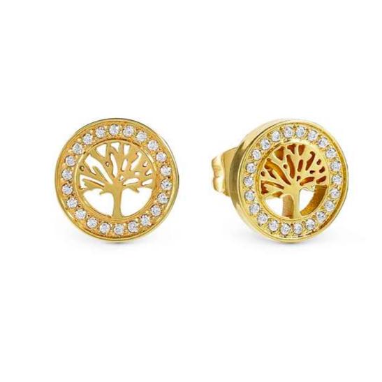 SOFFIO D'AMORE earrings in steel with fin. YELLOW GOLD and cubic zirconia Tree life