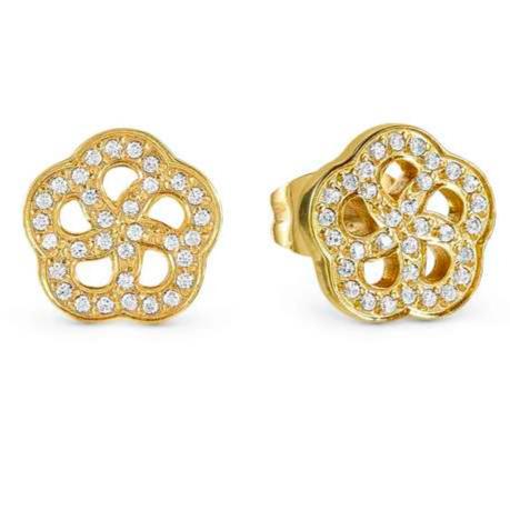 SOFFIO D'AMORE earrings in steel with fin. YELLOW GOLD and cubic zirconia Flower
