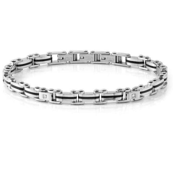 STRONG bracelet ed. DIAMOND, steel with fin. PVD and 4 diamonds WHITE