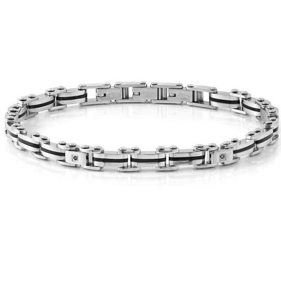 STRONG bracelet ed. DIAMOND, steel with fin. PVD and 4 diamonds BLACK