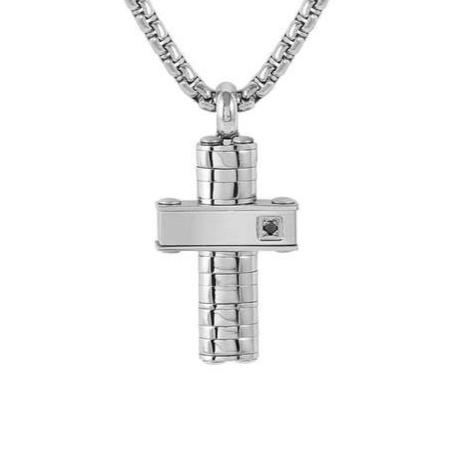 STRONG necklace ed. DIAMOND , steel (CROSS) and 1 diamond BLACK fin. Steel