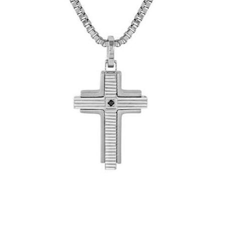 STRONG necklace ed. DIAMOND, steel (STRIPE CROSS) and 1 diamond BLACK