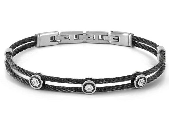 #SEALOVER cable bracelet in steel with BLACK PVD finish and cz WHITE 135003/001