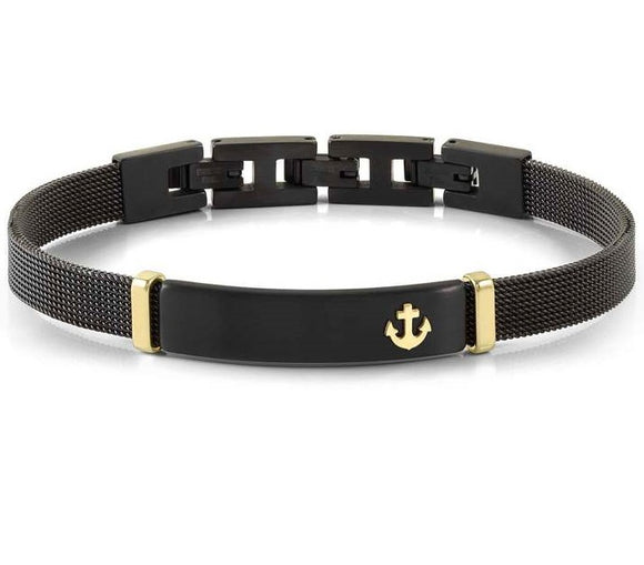 #SEALOVER steel link bracelet with fin. BLACK/YELLOW PVD Anchor 135005/002