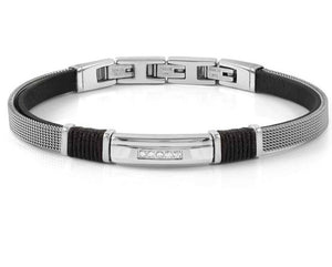 #SEALOVER link bracelet in steel, eco-leather and cz WHITE 135008/001
