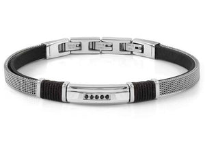 #SEALOVER link bracelet in steel, eco-leather and cz BLACK 135008/007