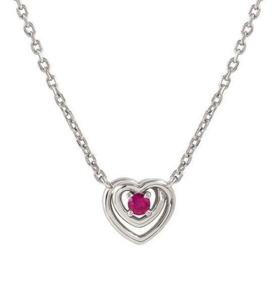COSMICLOVE necklace in 925 sterling silver HEART and colored cubic zirconia RED
