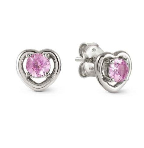 COSMICLOVE earrings in 925 sterling silver HEART and colored cubic zirconia PINK
