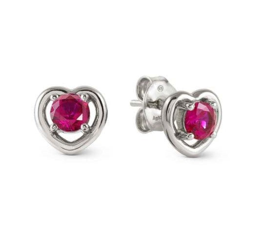 COSMICLOVE earrings in 925 sterling silver HEART and colored cubic zirconia RED