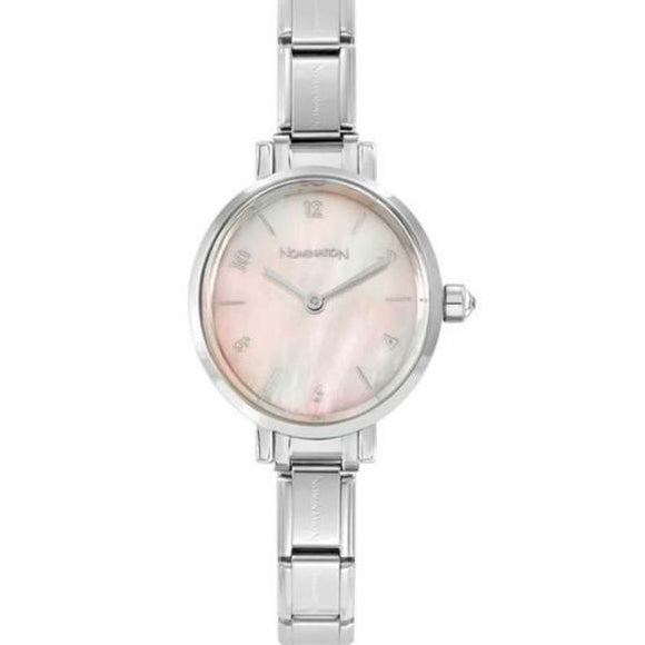 PARIS watch with steel strap OVAL with cz Pink mother-of-pearl