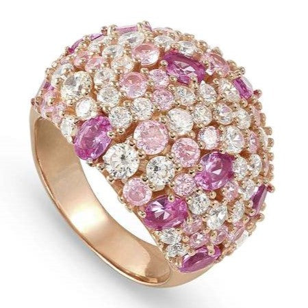 MOSAICA ring in 925 sterling silver (LARGE) and colored cubic zirconia (E) Rose Gold Size17