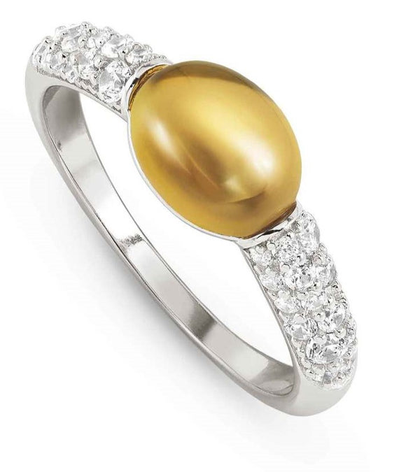 MYRADIANCE ring ed. PRECIOUS in 925 silver, white topaz and natural stone CITRINE QUARTZ Size 13