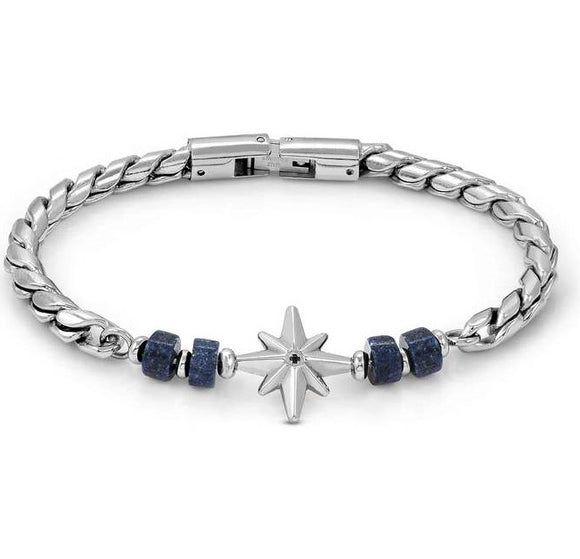 ATLANTE Stones Edition bracelet, steel &  natural stones Wind rose-Sodalite