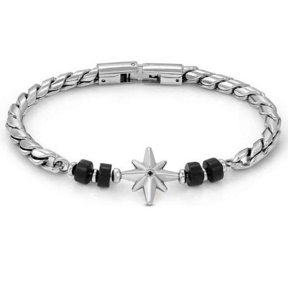 ATLANTE Stones Edition bracelet, steel & natural stones Wind rose-Black Agate