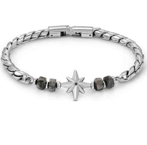 ATLANTE Stones Edition bracelet, steel & natural stones Wind rose-Grey Jasper
