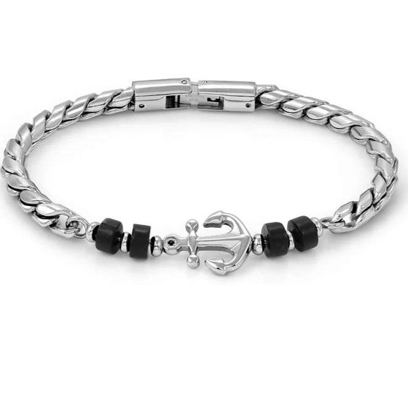 ATLANTE Stones Edition bracelet in steel and natural stones Anchor-Agate Black