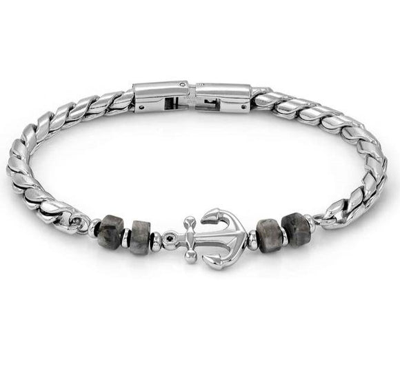 ATLANTE Stones Edition bracelet in steel and natural stones Anchor-Gray Jasper