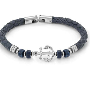 ATLANTE Stones Edition bracelet in steel, leather and natural stones Anchor-Sodalite