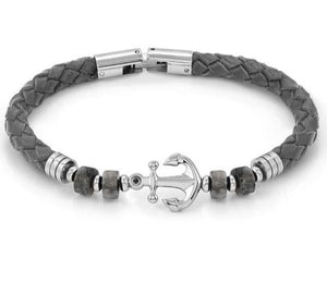 ATLANTE Stones Edition bracelet in steel, leather and natural stones Anchor-Gray Jasper