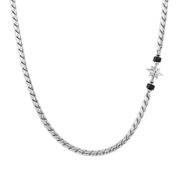 ATLANTE Stones Edition necklace in steel and natural stones Wind rose-Black Agate