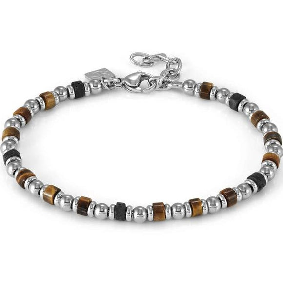 INSTINCTSTYLE Sea Edition bracelet in steel and natural stones TIGER EYE AND LAVA STONE