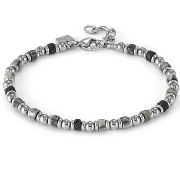 INSTINCTSTYLE Sea Edition bracelet in steel and natural stones GRAY LABRADORITE AND LAVA P.