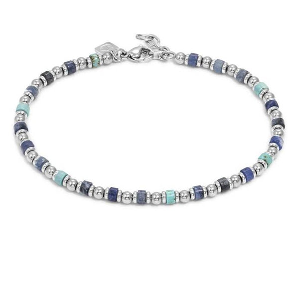 INSTINCTSTYLE Sea Edition anklets in steel and natural stones TURQUOISE AND SODALITE