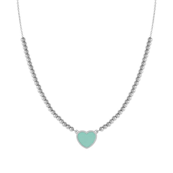 EMOSFERE necklace in steel and enamel HEART GREEN WATER