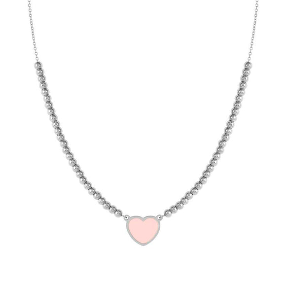 EMOSFERE necklace in steel and enamel Pink heart