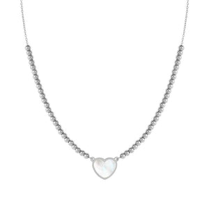 EMOSFERE necklace in steel and mother of pearl White heart